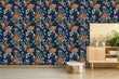 Load image into Gallery viewer, Blue Chinoiserie botanical fabric peel and stick wallpaper