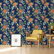 Load image into Gallery viewer, Blue Chinoiserie botanical fabric peel and stick wallpaper