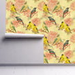 Load image into Gallery viewer, Victorian bird pink floral fabric peel and stick wallpaper