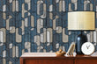 Load image into Gallery viewer, Blue and silver Art Deco fabric peel and stick wallpaper