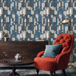 Load image into Gallery viewer, Blue and silver Art Deco fabric peel and stick wallpaper