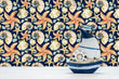 Load image into Gallery viewer, Nautical sea shells and starfish beach house fabric peel and stick wallpaper