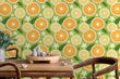 Load image into Gallery viewer, Retro vintage citrus fruit orange and green peel and stick wallpaper