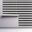 Load image into Gallery viewer, Geometric black and white harlequin fabric peel and stick wallpaper