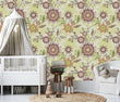 Load image into Gallery viewer, Whimsical purple floral fabric peel and stick wallpaper