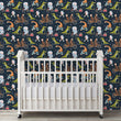 Load image into Gallery viewer, Blue zoo animals on bicycles kids room fabric peel and stick wallpaper