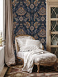 Load image into Gallery viewer, Victorian dark floral fabric peel and stick wallpaper