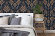 Load image into Gallery viewer, Victorian dark floral fabric peel and stick wallpaper