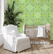 Load image into Gallery viewer, Antique vintage green and yellow floral fabric peel and stick wallpaper