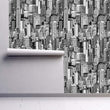 Load image into Gallery viewer, Black and white urban cityscape fabric peel and stick wallpaper
