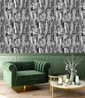 Load image into Gallery viewer, Black and white urban cityscape fabric peel and stick wallpaper