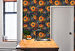 Load image into Gallery viewer, Blue and orange floral cottage fabric peel and stick wallpaper