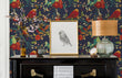 Load image into Gallery viewer, Blue and red botanical bird fabric peel and stick wallpaper