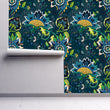 Load image into Gallery viewer, Dark floral botanical blue fabric peel and stick wallpaper