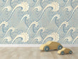 Load image into Gallery viewer, Ocean waves blue nautical fabric peel and stick wallpaper