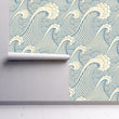 Load image into Gallery viewer, Ocean waves blue nautical fabric peel and stick wallpaper