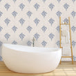 Load image into Gallery viewer, Blue antique floral linen fabric peel and stick wallpaper