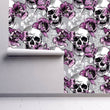 Load image into Gallery viewer, Purple gothic skull floral textured peel and stick wallpaper
