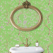 Load image into Gallery viewer, Green Victorian Chinoiserie fabric peel and stick wallpaper