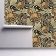 Load image into Gallery viewer, Antique beige bird botanical floral fabric peel and stick wallpaper