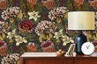 Load image into Gallery viewer, Green and burgundy botanical floral fabric peel and stick wallpaper