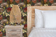 Load image into Gallery viewer, Green and burgundy botanical floral fabric peel and stick wallpaper