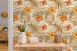 Load image into Gallery viewer, Orange and pink hibiscus tropical fabric peel and stick wallpaper