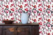Load image into Gallery viewer, Antique Asian Chinoiserie red floral fabric peel and stick wallpaper