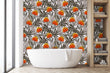 Load image into Gallery viewer, Orange floral topical palm fabric peel and stick wallpaper