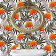 Load image into Gallery viewer, Orange floral topical palm fabric peel and stick wallpaper