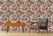 Load image into Gallery viewer, Orange floral topical palm fabric peel and stick wallpaper