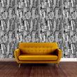 Load image into Gallery viewer, Black and white urban cityscape fabric peel and stick wallpaper
