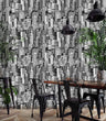 Load image into Gallery viewer, Black and white urban cityscape fabric peel and stick wallpaper