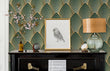 Load image into Gallery viewer, Blue and gold geometric antique art deco fabric peel and stick wallpaper