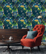 Load image into Gallery viewer, Dark floral botanical blue fabric peel and stick wallpaper