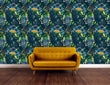 Load image into Gallery viewer, Dark floral botanical blue fabric peel and stick wallpaper