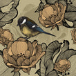 Load image into Gallery viewer, Antique beige bird botanical floral fabric peel and stick wallpaper