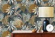 Load image into Gallery viewer, Blue and brown vintage tropical palm fabric peel and stick wallpaper