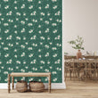 Load image into Gallery viewer, Green antique cottage floral fabric peel and stick wallpaper