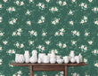 Load image into Gallery viewer, Green antique cottage floral fabric peel and stick wallpaper