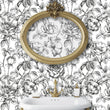 Load image into Gallery viewer, Black and white antique floral fabric blend peel and stick wallpaper