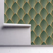 Load image into Gallery viewer, Blue and gold geometric antique art deco fabric peel and stick wallpaper
