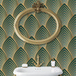 Load image into Gallery viewer, Blue and gold geometric antique art deco fabric peel and stick wallpaper