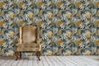 Load image into Gallery viewer, Blue and brown vintage tropical palm fabric peel and stick wallpaper