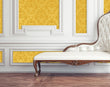 Load image into Gallery viewer, Gold Victorian damask fabric peel and stick wallpaper