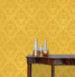 Load image into Gallery viewer, Gold Victorian damask fabric peel and stick wallpaper