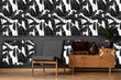Load image into Gallery viewer, Retro Mid-century modern black tropical palm leaf fabric peel and stick wallpaper