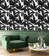 Load image into Gallery viewer, Retro Mid-century modern black tropical palm leaf fabric peel and stick wallpaper