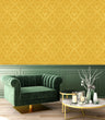 Load image into Gallery viewer, Gold Victorian damask fabric peel and stick wallpaper