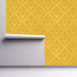 Load image into Gallery viewer, Gold Victorian damask fabric peel and stick wallpaper